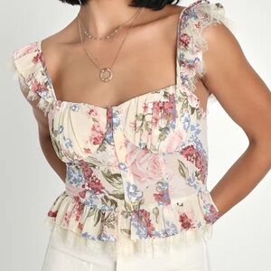 Floral print lace bustier top